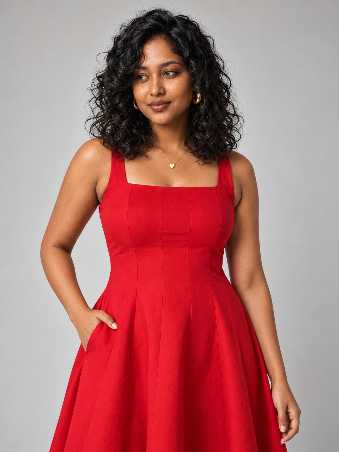 Willa Midi Dress With Panels In Red
