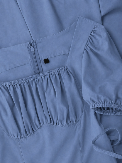 Tula Midi Dress With Basque Waist In Soft Blue