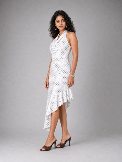 Mona Plunge Cowl Midi Dress In Polka Dot