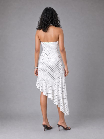 Mona Plunge Cowl Midi Dress In Polka Dot