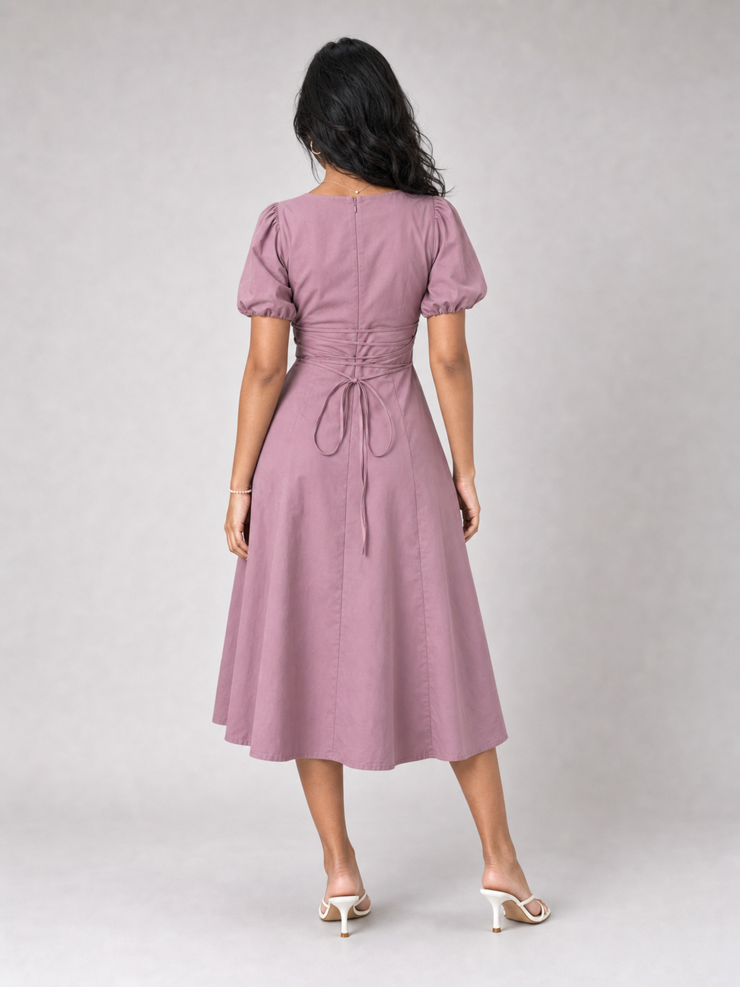 Tula Midi Dress With Basque Waist In Soft Pink