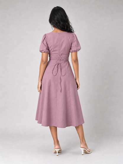 Tula Midi Dress With Basque Waist In Soft Pink
