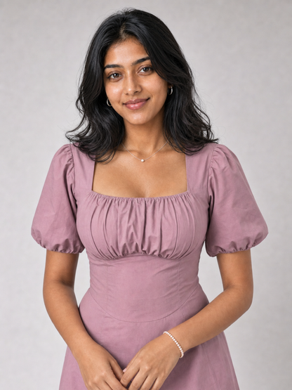 Tula Midi Dress With Basque Waist In Soft Pink