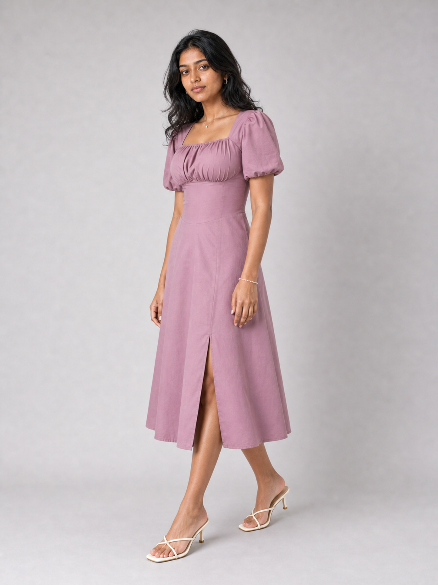 Tula Midi Dress With Basque Waist In Soft Pink