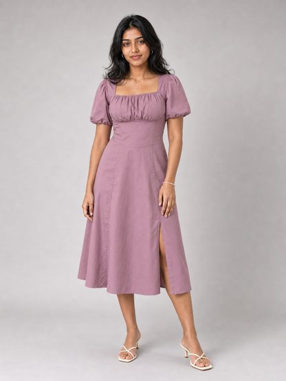 Tula Midi Dress With Basque Waist In Soft Pink